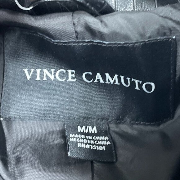 Vince Camuto Black Faux Leather Croc Trench Coat Double-Breasted Medium d0464 - Picture 7 of 10